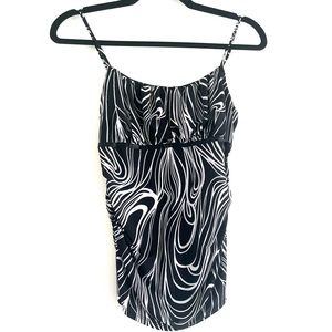 Maurices Marbled Zebra Print Ruched Cami Black White Spaghetti Strap Tank Top